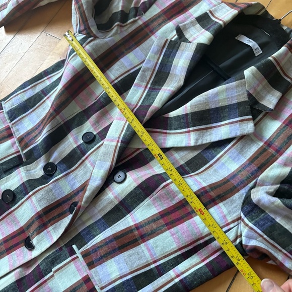Mango Sz M Linen Blend Plaid Relaxed Double Breasted Academia Blazer - Picture 9 of 10